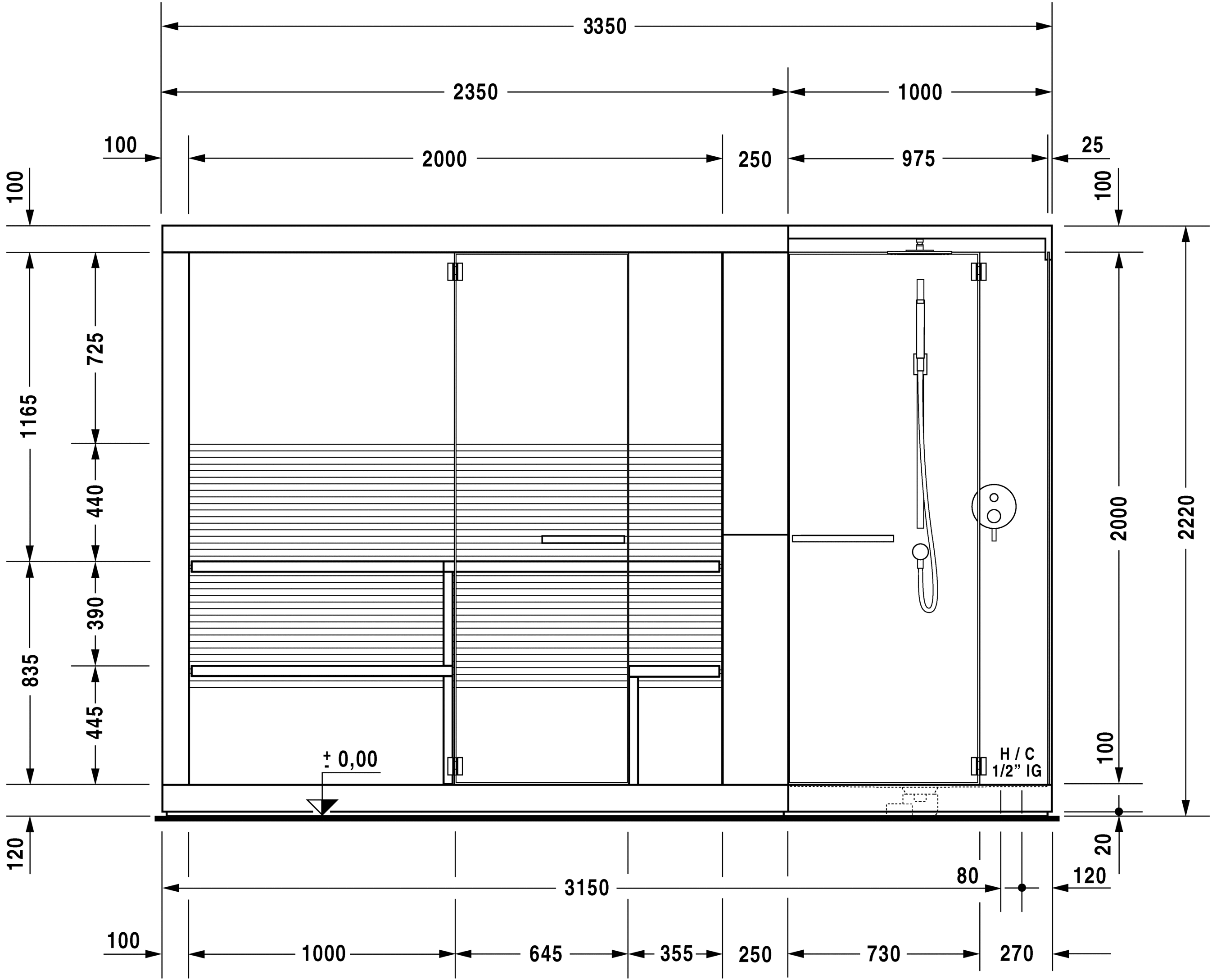 750722002011001 Сауна Inipi Ama, пристенный и угловой вариант Inipi #7507 3350 x 1170 x 2220 мм
Исполнение: белый глянцевый (декор) Белый глянцевый декор Duravit  - Вид №3