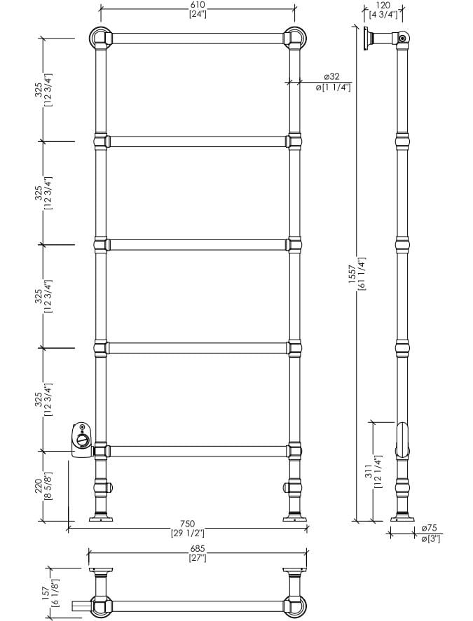 Сталь и латунь электрический полотенцесушитель Devon&Devon BACCUS 7 ARCH-00113210 - Вид №1