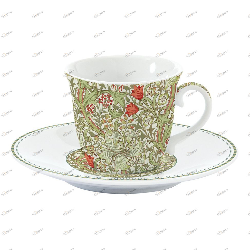 Чашка фарфоровая с блюдцем зеленая в подарочной упаковке "Уильям Моррис" EASY LIFE УИЛЬЯМ МОРРИС 00-3947002 Зеленый 
