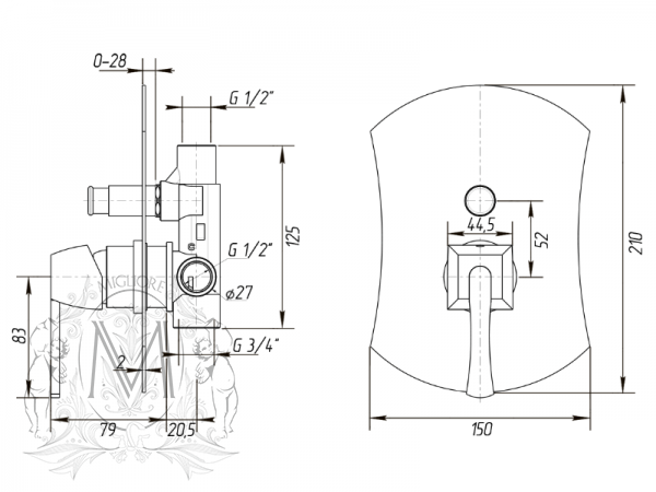 Смеситель MIGLIORE Opera ML.OPR-6072.DO для ванны/душа, золото  - Вид №2