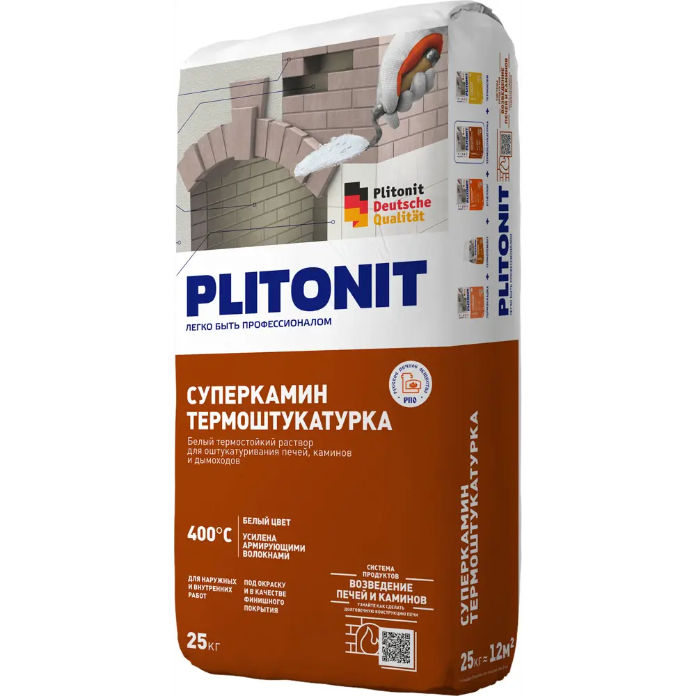 Штукатурка цементная Плитонит СуперКамин белая 25 кг PLITONIT STLM-2081889 - Вид №2