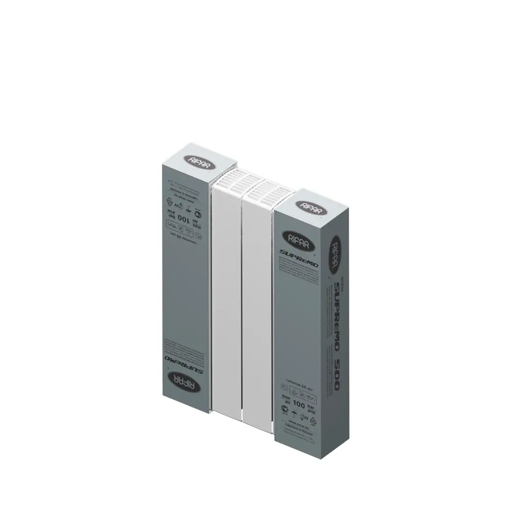 82392028 Радиатор секционный Rifar Supremo 500/90 4 секции боковое подключение биметалл белый STLM-0026333  - Вид №5