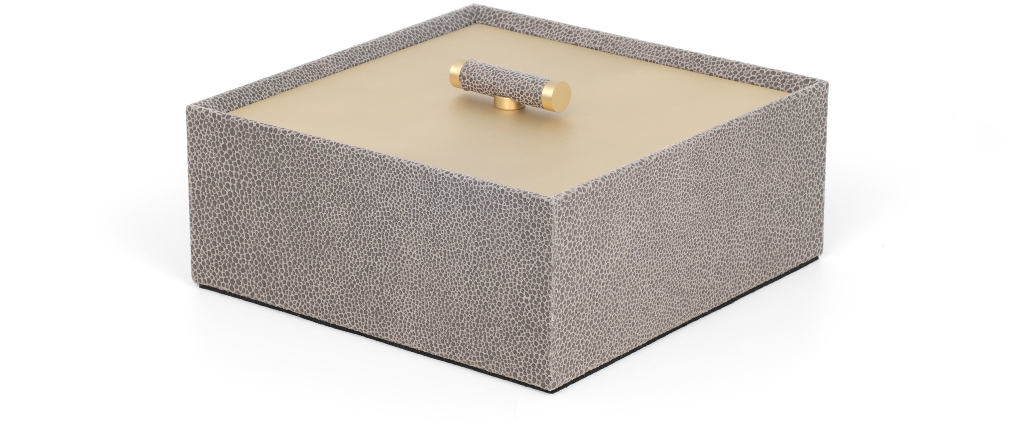 Коробка Iside - 17,6X17,6XH7,5 см / хромированная металлическая отделка / плетеная кожа серо-коричневый