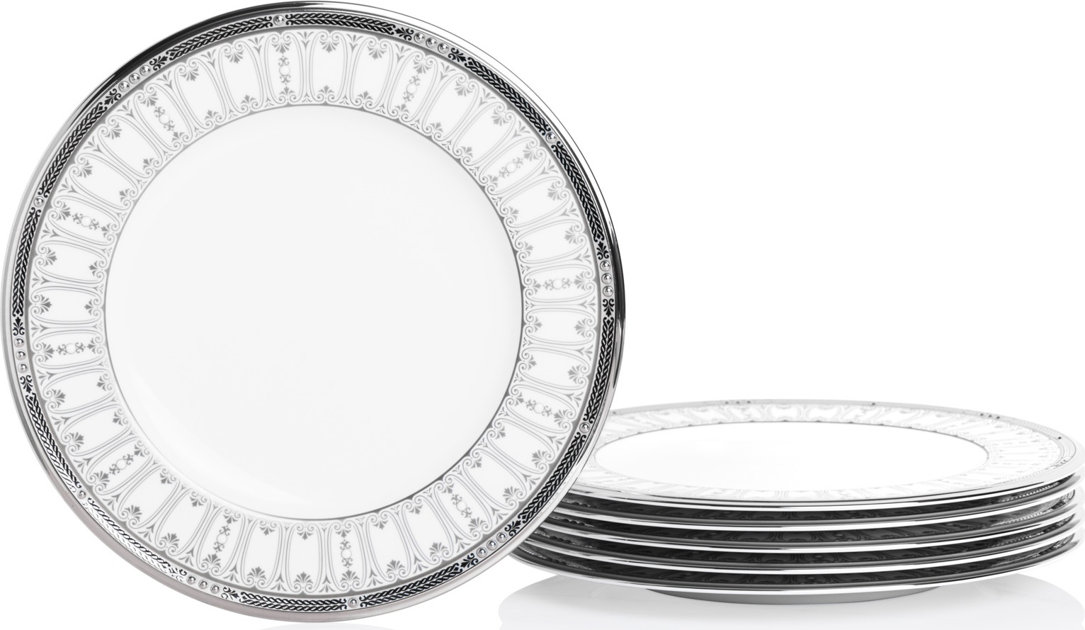 10654837 Noritake Набор тарелок акцентных Noritake "Чатлайн, платиновый кант" 24см, 6 шт Фарфор костяной 