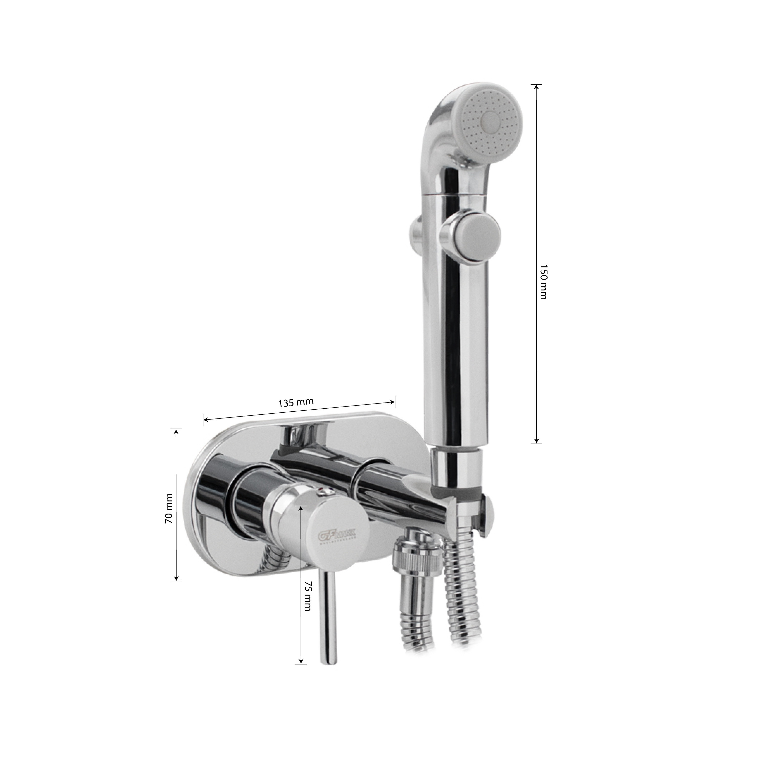 GFmark - Набор бидe гигиенический ВРЕЗНОЙ, шаровый кран для ГОРЯЧЕЙ и ХОЛОДНОЙ воды + лейка + шланг, код: 2062  - Вид №2