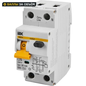 Дифференциальный автомат IEK АВДТ 32 2P C25 А 30 мА 6 кА AC MAD22-5-025-C-30 82338742 STLM-2202697