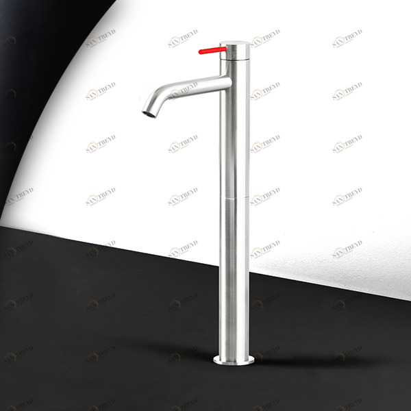 Смеситель для раковины сталь глянцевая с красной ручкой Toki Radomonte TKI6LCIL15