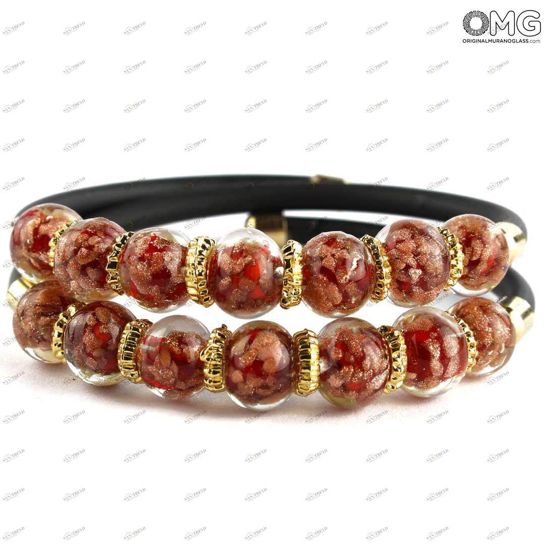 3691 ORIGINALMURANOGLASS Двойной браслет Серена - красный с авантюрином - муранское стекло OMG 18 см 