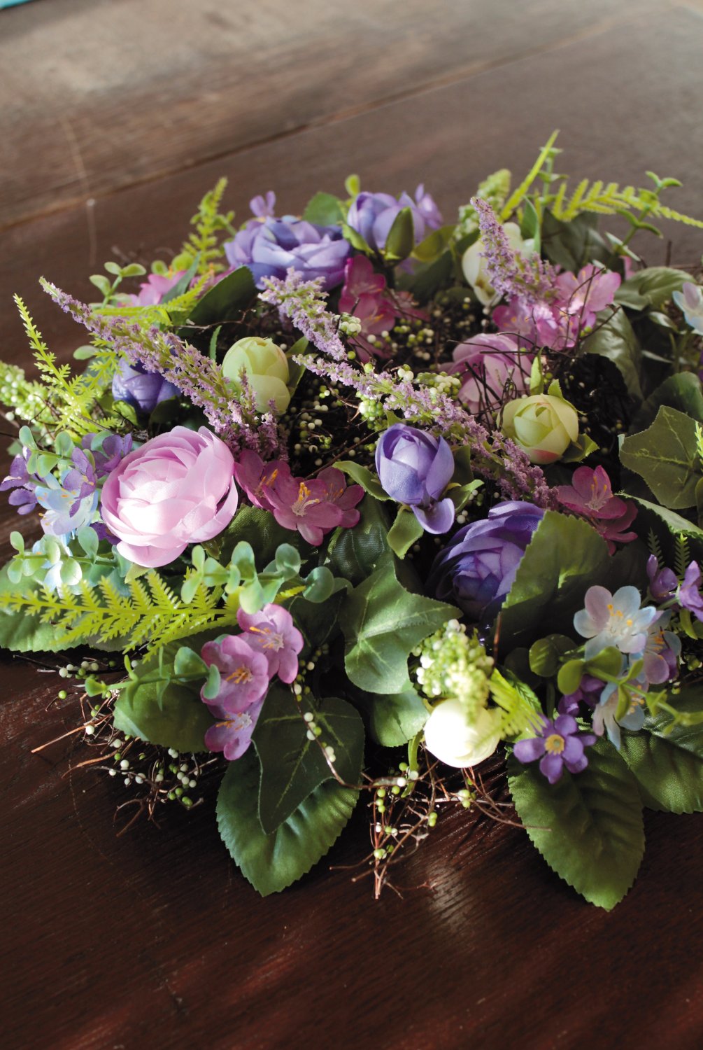 3162 102 a3 Искусственный венок 'Лютик-восковое растение', Ø 35 см, сине-фиолетовый H-andreas  - Вид №3