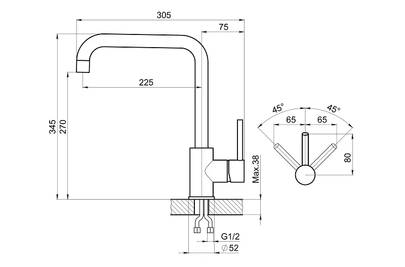 KS-7110, МАТОВАЯ СТАЛЬ, СМЕСИТЕЛЬ КУХОННЫЙ KITCHEN SPACE GRANULA 7110-ST128 - Вид №2