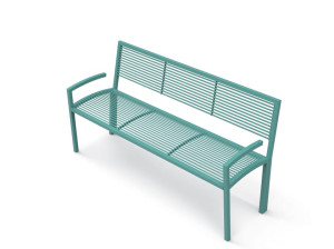 Оцинкованная стальная скамья со спинкой с подлокотниками