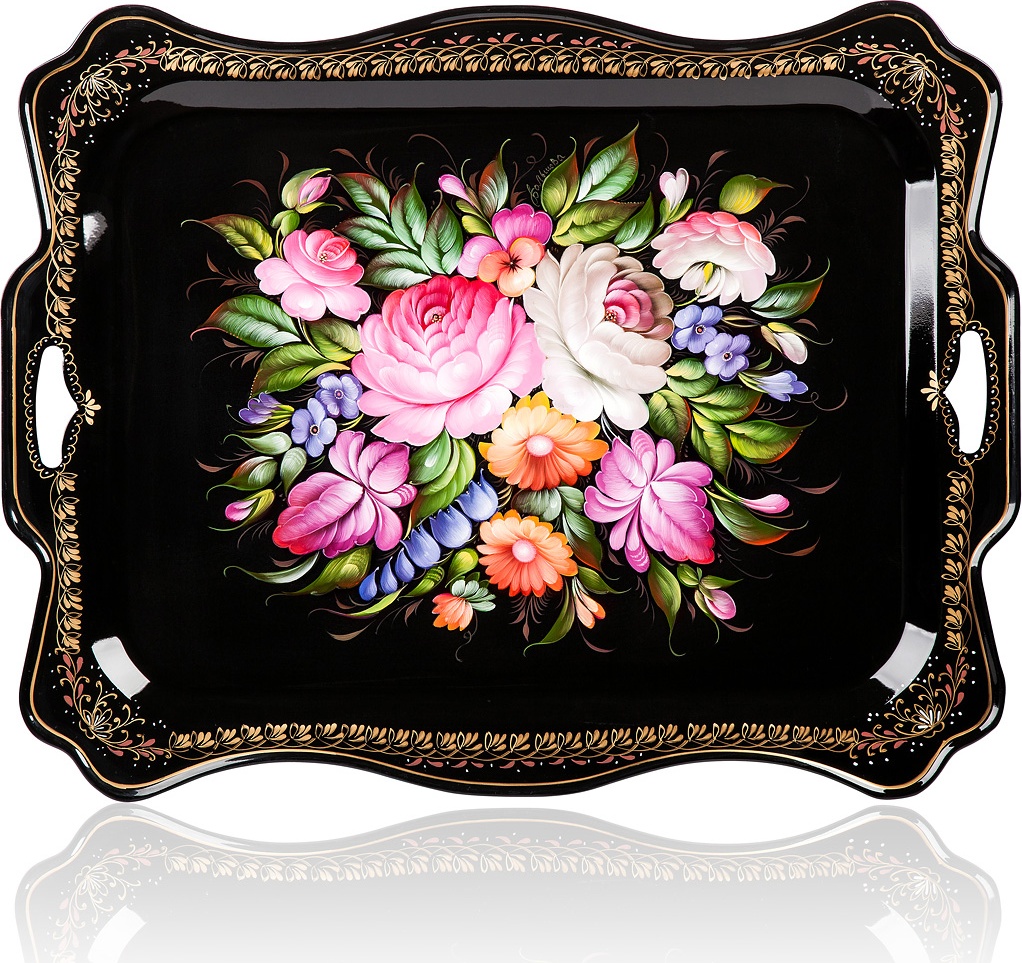 10618052 Жостовская фабрика декоративной росписи Поднос 48х39см НХПР "Напоминание" Сталь 