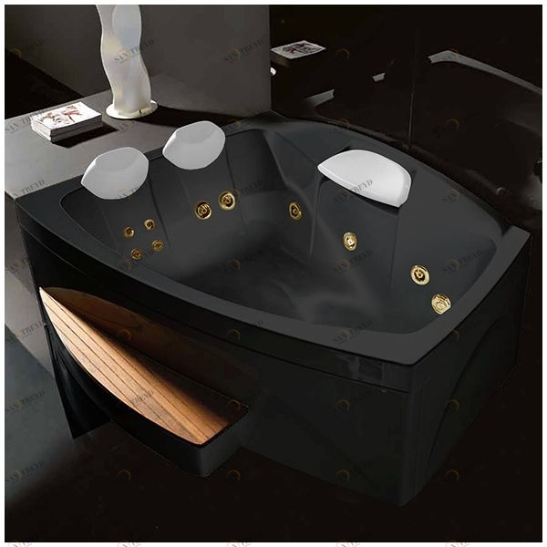 Ванна GRUPPO TREESSE Matrix Slim V7637-C  большая с подголовником глубокая с гидромассажем чёрная с золотой фурнитурой STDV7637CZ