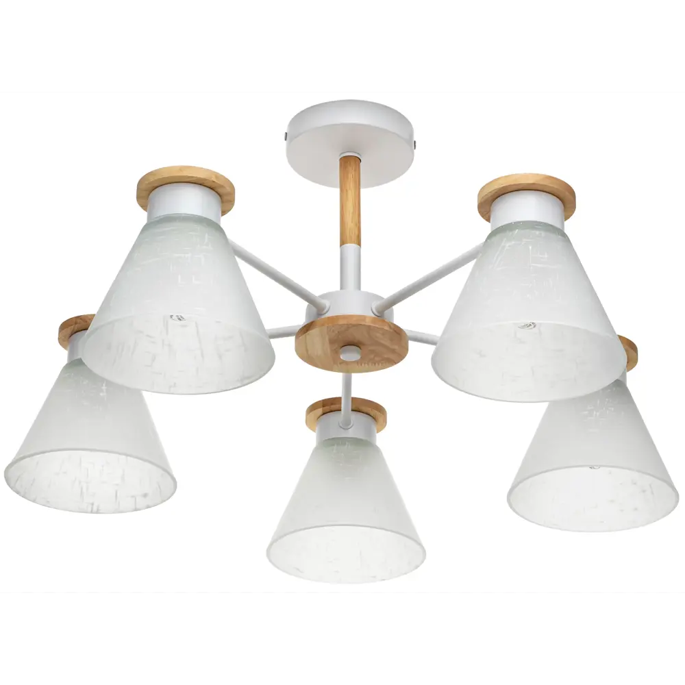 Люстра на штанге Kles, 5 ламп, 15 м², цвет белый/дерево LAMPLANDIA STLM-2071881 - Вид №1