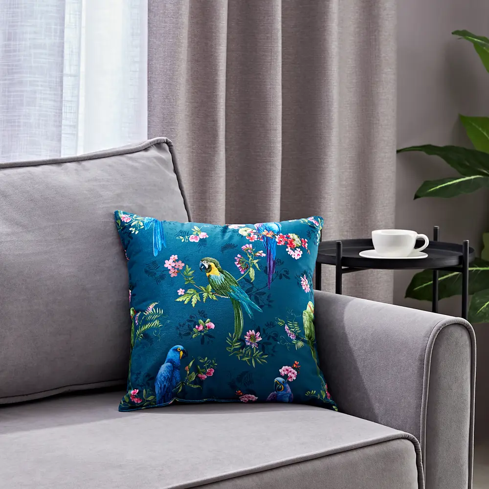 Подушка Seasons Тропики попугай 40x40 см бархат цвет бирюзовый 84177675 STLM-2120051  - Вид №3