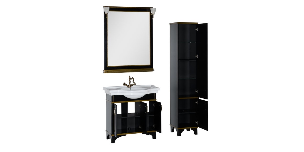 Комплект мебели Aquanet Валенса 90 черный краколет/золото 00180242 - Вид №2