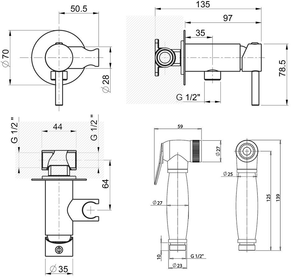 53CR442RRU Imola Смеситель с гиг.душем (латунь) кругл, хром Paini  - Вид №2