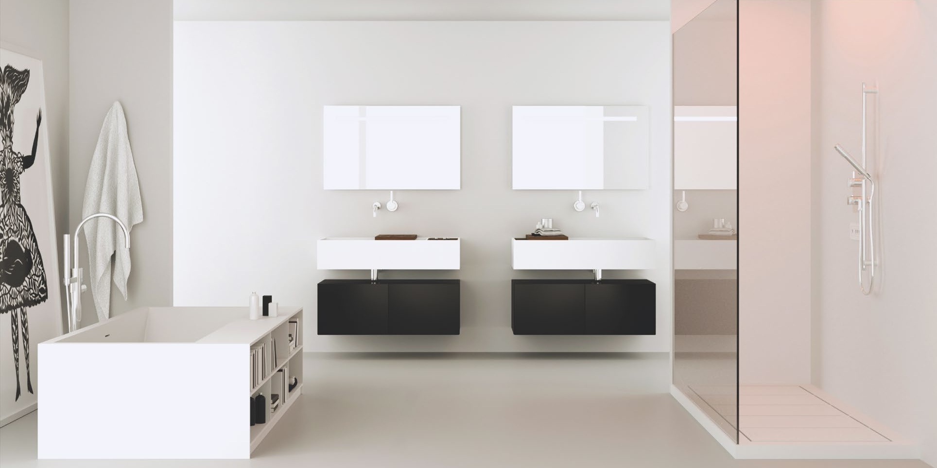 Moma Design Тумба подвесная с 2 ящиками 1000 Emotion350/ 2 черный матовый EMD22100LO - Вид №1