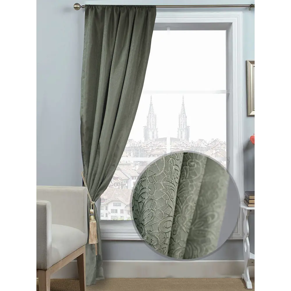 Штора на ленте 140х260 см цвет зелёный AMORE MIO STLM-2159842 - Вид №1