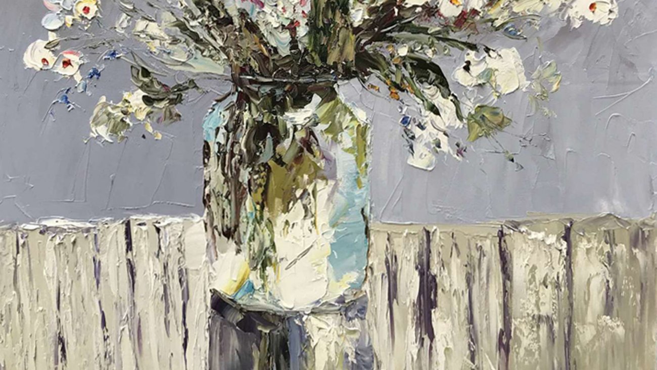 Картина на холсте 100х100 см "Цветы в горшке - 2" EVENHOME КАРТИНЫ МАСЛОМ 129914 Бежевый;белый;зеленый  - Вид №1