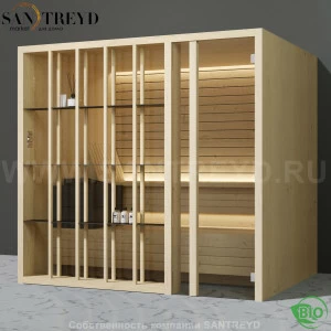 Effegibi YOKU.S105 BI.70100003 Био-сауна с правой дверью. Мощность: 12 кВт макс. Размеры: длина 230 см, ширина 200 см. Отделка: осина термообработанная