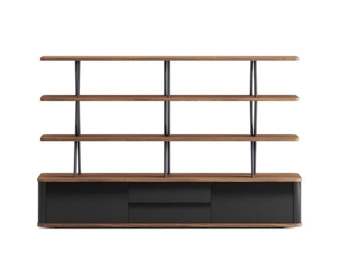 Двухсторонний книжный шкаф из шпона с ящиками Ersa Meliades ARCH-00010436