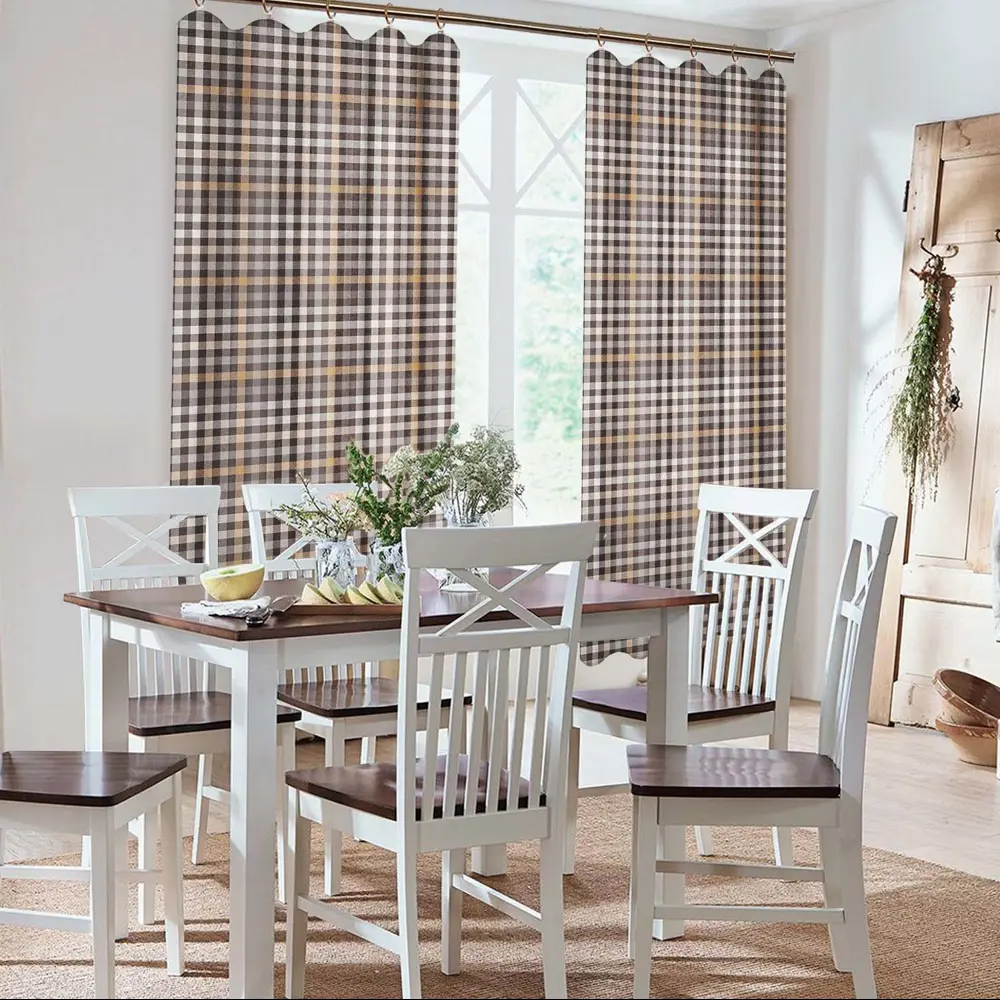 Штора на ленте для кухни Brown 145x180 см клетка цвет коричневый LINEN WAY STLM-2118559 - Вид №4