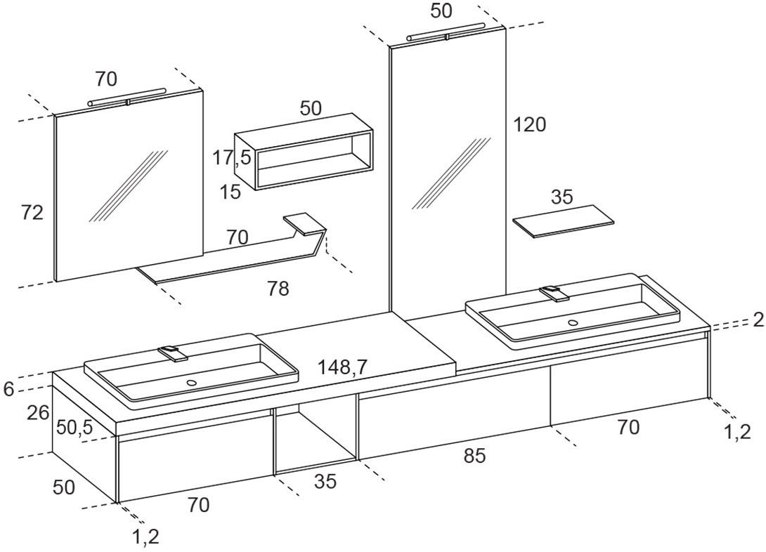 RAB Arredobagno Двойная подвесная тумба под умывальник с ящиками 3.0 sun-id-1391020 - Вид №4