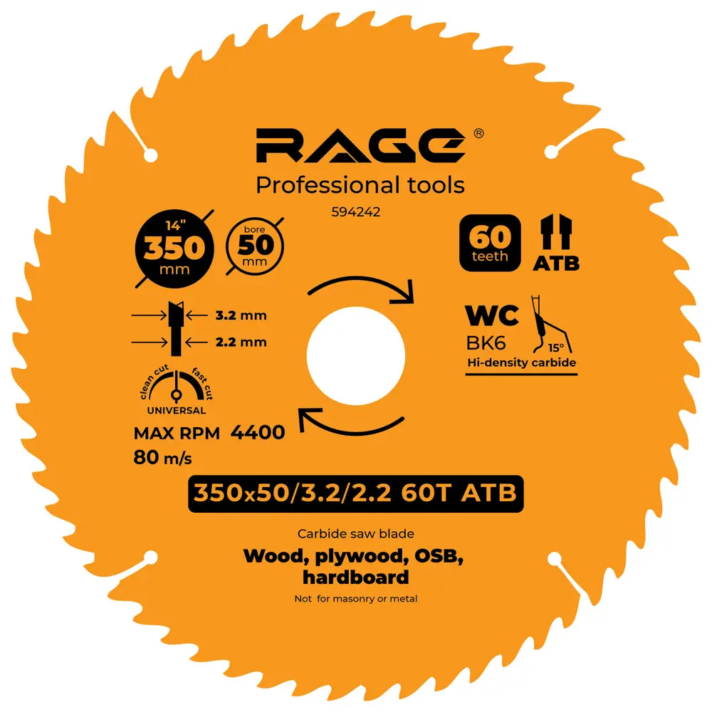 Универсальный пильный диск Rage для чистого реза по дереву 88928415 STLM-0845097