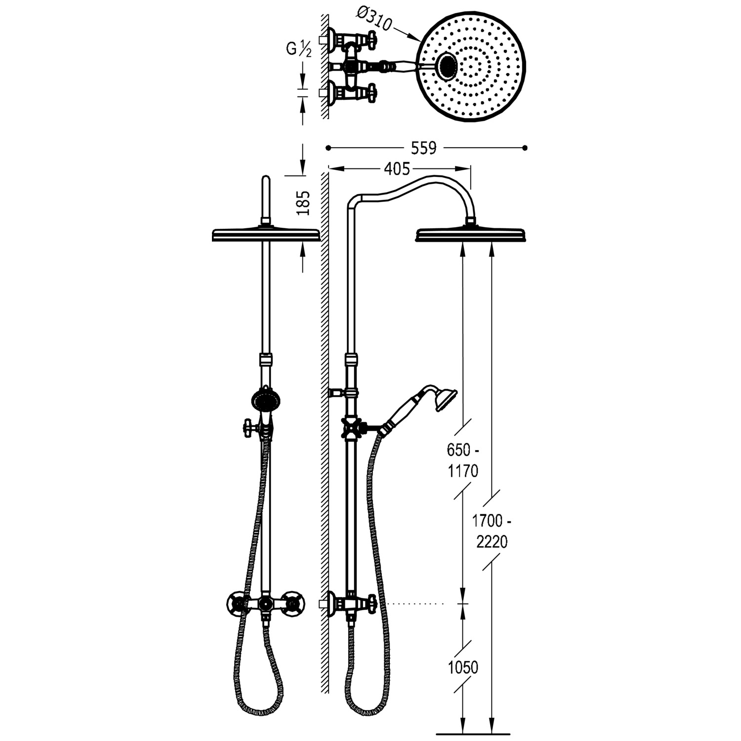 Набор настенных смесителей для душа TRES CLASIC с двумя ручками -24219101LM TRES  - Вид №1