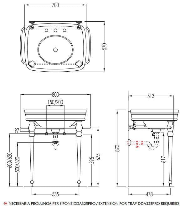 Консольный умывальник с держателем для полотенец Devon&Devon ROSE ARCH-00001297 - Вид №2