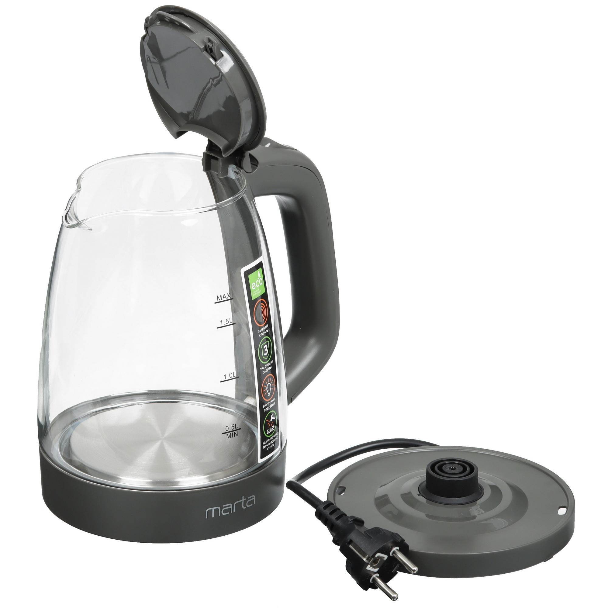 9058589 Электрочайник MARTA MT-1097 черный STDN-0095111 - Вид №4