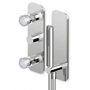 ZNU762 - R99508 Встроенная ванна-душевая группа с 3 отверстиями с переключателем на 2 стороны + душевой набор, состоящий из двойной вешалки для душа, тарелки, ручного душа и шланга. Zucchetti Nude