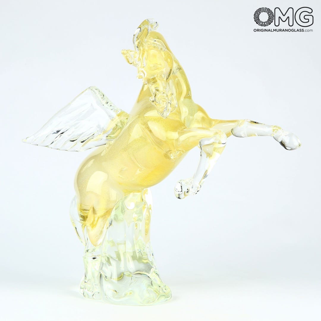 2521 ORIGINALMURANOGLASS Скульптура Пегас крылатый конь - золото - муранское стекло - Original Murano Glass OMG 30 см  - Вид №1