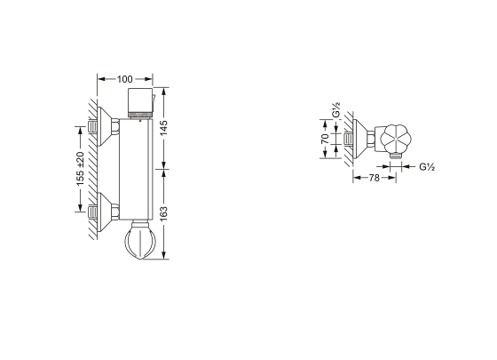 Термостатический смеситель ½", настенный монтаж JOERGER Minarett 603.20.250.000 - Вид №1