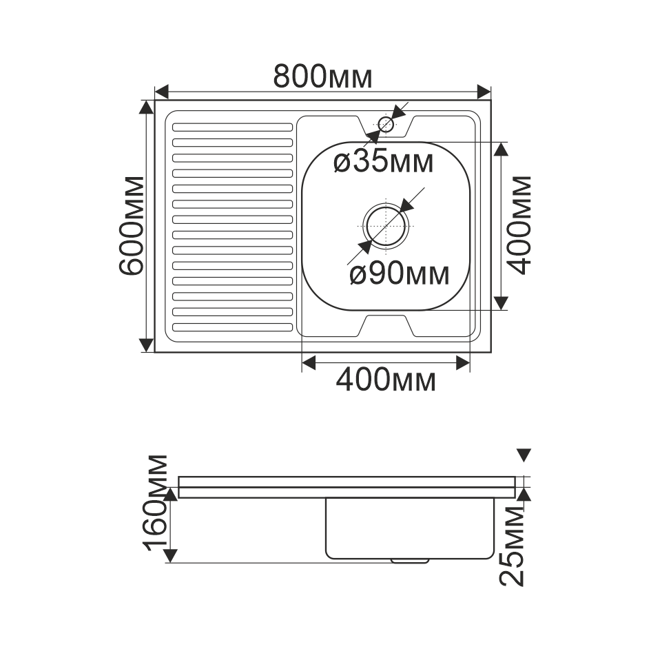 Мойка 8060 R MELANA 0,8/180 ДЕКОР накладная прямоугольная с сифоном (096Dt R *10) 096Dt R (*10) - Вид №1