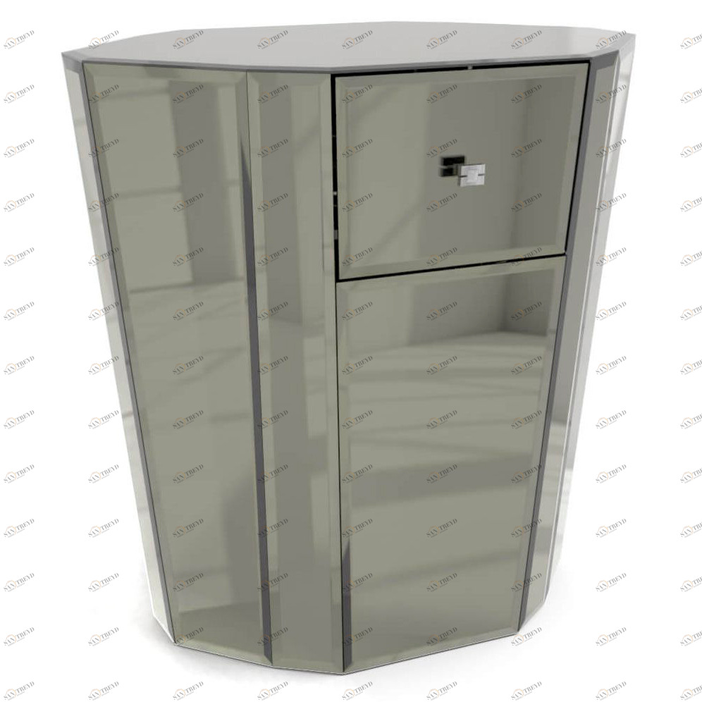 Тумбочка прикроватная зеркальная черная с ящиком "Мистик" GRAUM  304067 Зеркальный;серый 