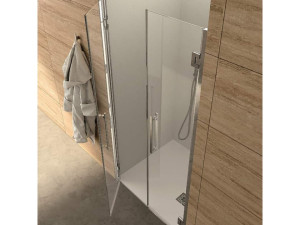 Стальная и стеклянная нишевая душевая кабина с поворотной дверью