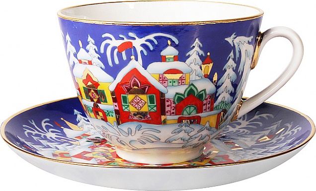 87865 Императорский фарфоровый завод Чашка блюдцем "Зимняя сказка" "Весенняя" Фарфор костяной 