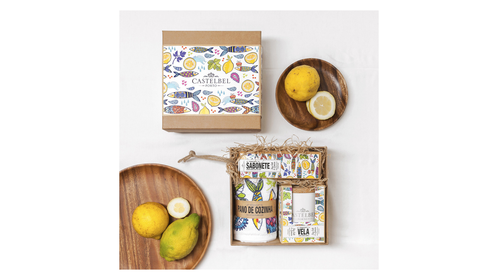 10673714 CASTELBEL Набор ароматический для кухни CASTELBEL Сардины (мыло, свеча, полотенце), 3 предмета, п/к  - Вид №1