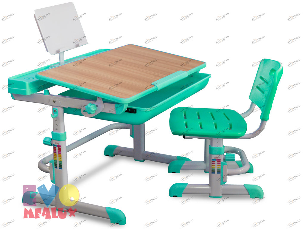 Растущая парта и стул EVO-04 Z/MG клен, зеленая MEALUX EVO  261477 Зеленый;бежевый Santreyd 