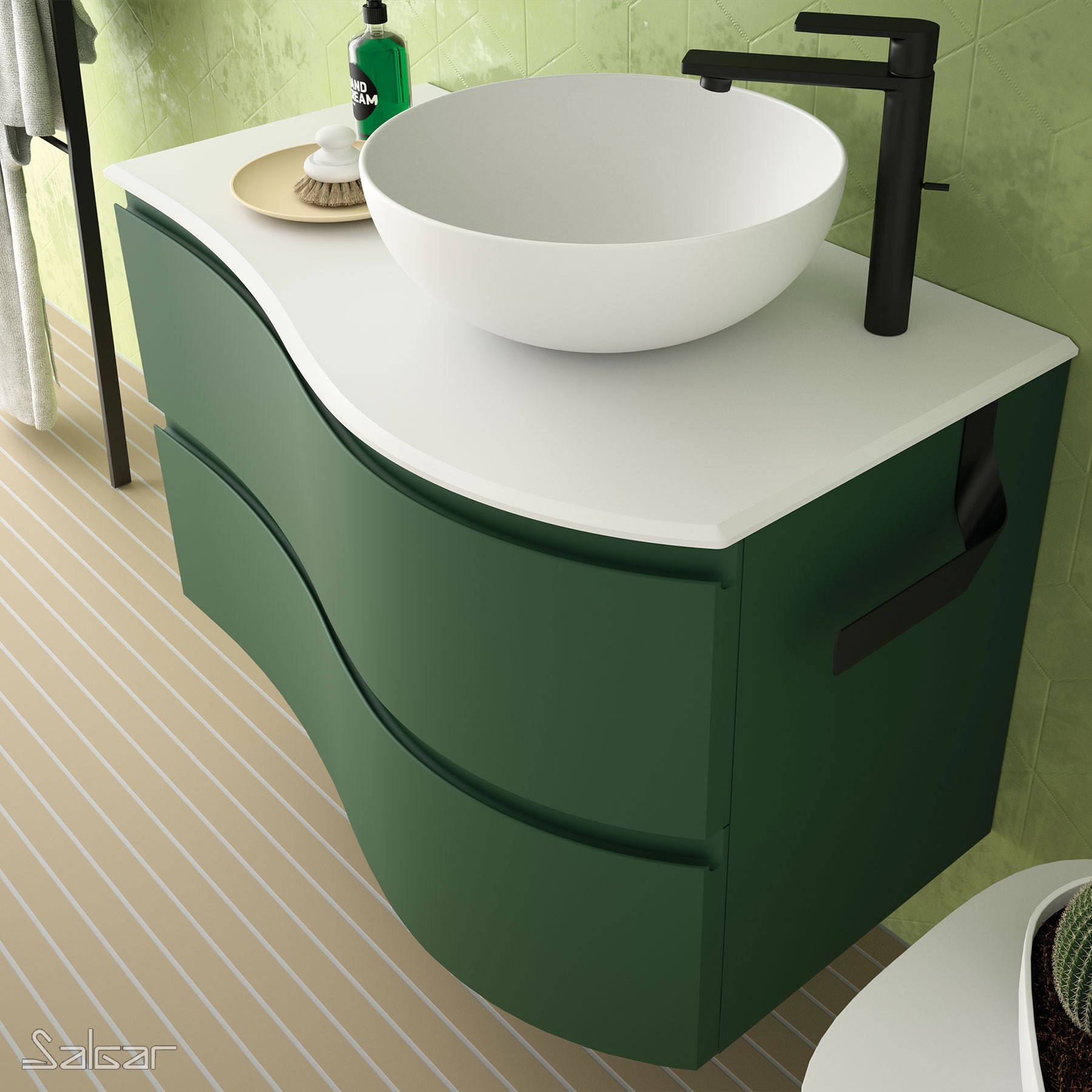 83863 SALGAR Подвесной умывальник MAM 900 ROYAL GREEN слева 2 металлических ящика с функцией soft close 897 x 540 x 505 мм Королевский зеленый  - Вид №3