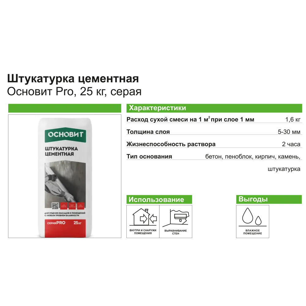 Цементная штукатурка Основит PRO для внутренних и наружных работ 82116554 STLM-0019480 - Вид №3