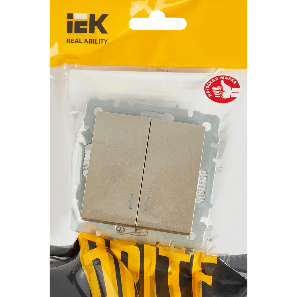 Выключатель встраиваемый IEK Brite 2 клавиши с индикатором цвет шампань 87761746 STLM-2144274 - Вид №4