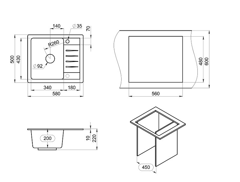 5803, БЕЛЫЙ, кухонная мойка, СтандАРТ кварц GRANULA Standart 5803-ST55 - Вид №2