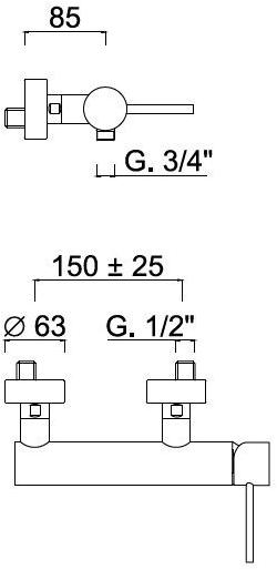 Rubinetteria Giulini Смеситель для душа с одной ручкой на 2 отверстия Futuro F6508-01 - Вид №1