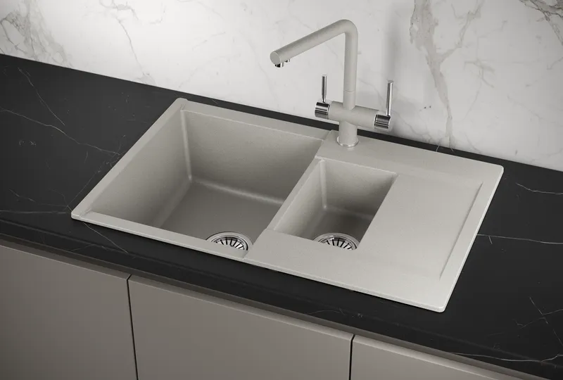 ES-7808, БАЗАЛЬТ, кухонная мойка, кварц, ESTETICA GRANULA 7808-ST280 - Вид №1