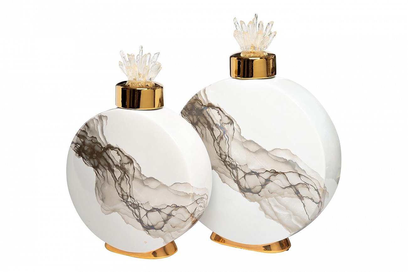 Ваза керамическая с крышкой 39 см бело-серая 55RD4283L GARDA DECOR ДИЗАЙНЕРСКИЕ 00-3880519 Белый;серый  - Вид №1