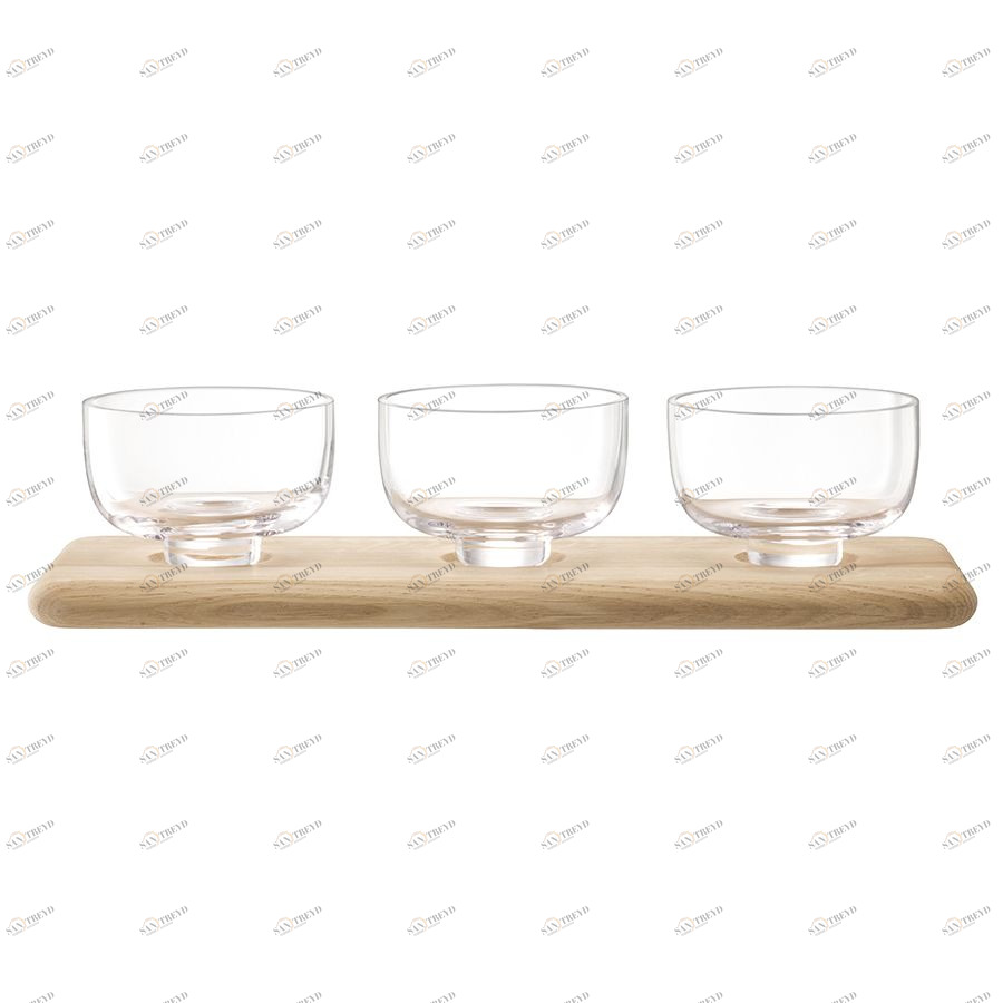 Набор из 3 стеклянных мисок на подставке Serve 33 см дуб LSA International G159203991