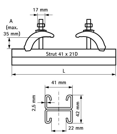 6073300 Монтажные профиля BIS Strut 41x21D Комплект балочных зажимов монтаж между стенками стальных конструкций WALRAVEN  - Вид №1